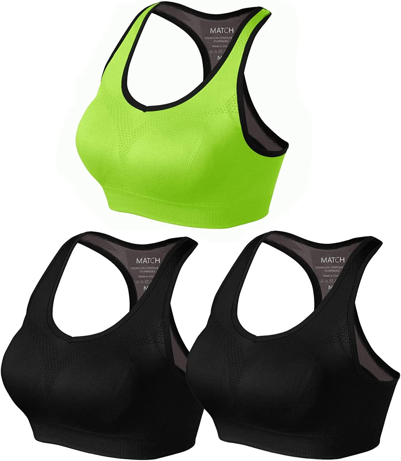 Womens Sports Bra Wirefree Seamless Padded Racerback Yoga Bra for Workout Gym Activewear with Removable Pads #0001 1 Pack of 3(black-black-green) / X-Large