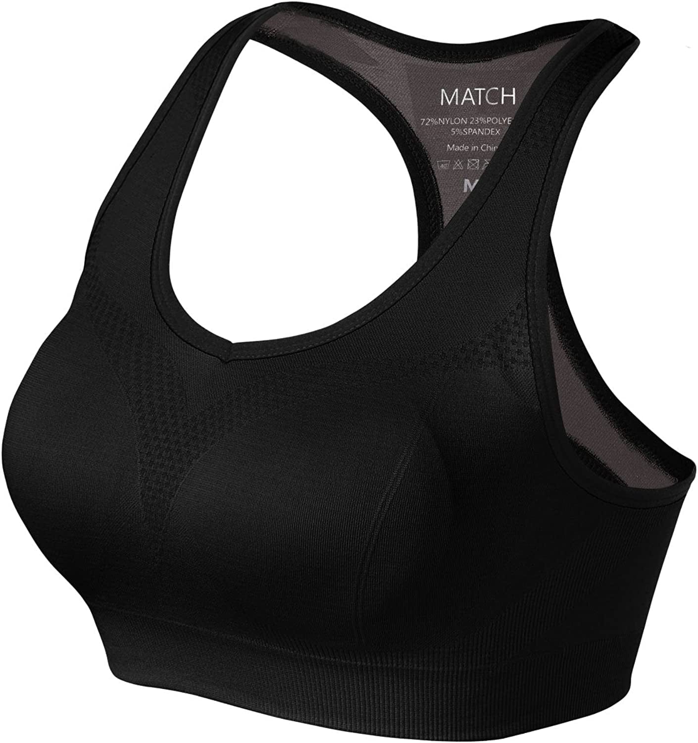 Womens Sports Bra Wirefree Seamless Padded Racerback Yoga Bra for Workout Gym Activewear with Removable Pads #0001 Black / Large