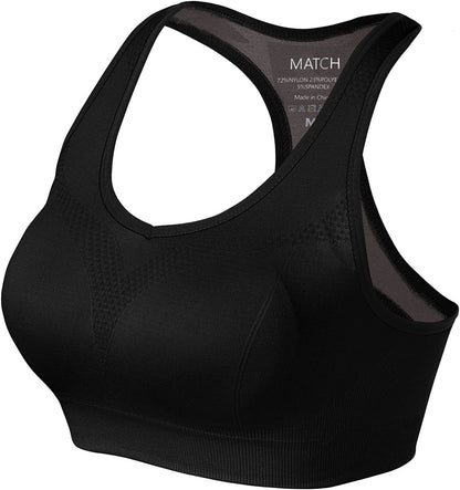 Womens Sports Bra Wirefree Seamless Padded Racerback Yoga Bra for Workout Gym Activewear with Removable Pads #0001 Black / Large