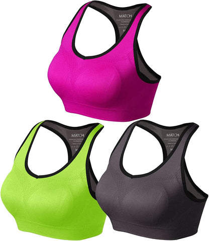 Womens Sports Bra Wirefree Seamless Padded Racerback Yoga Bra for Workout Gym Activewear with Removable Pads #0001 1 Pack of 3(green-gray-plum) / Large