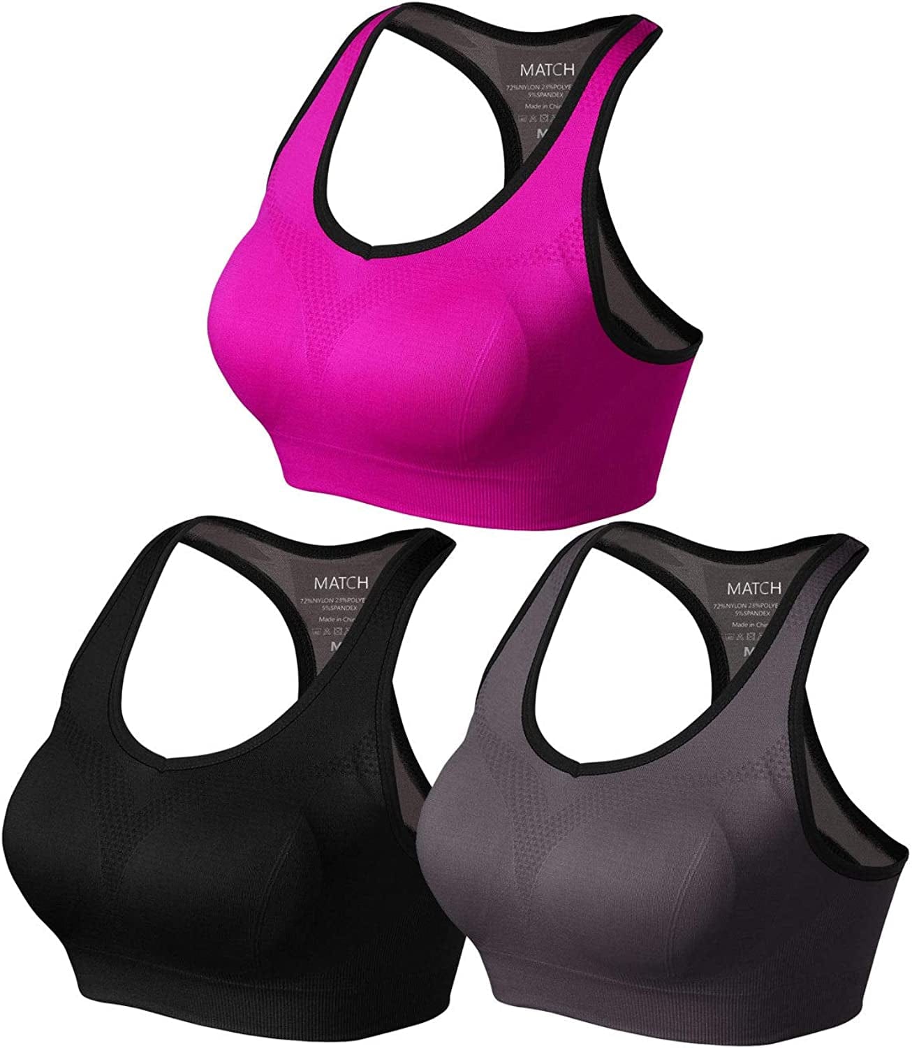 Womens Sports Bra Wirefree Seamless Padded Racerback Yoga Bra for Workout Gym Activewear with Removable Pads #0001 1 Pack of 3(black-gray-plum) / X-Large