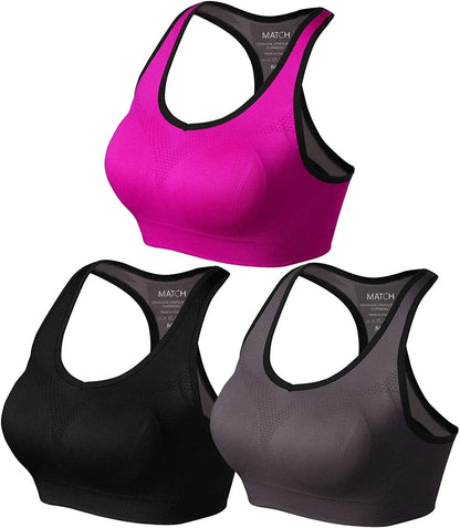 Womens Sports Bra Wirefree Seamless Padded Racerback Yoga Bra for Workout Gym Activewear with Removable Pads #0001 1 Pack of 3(black-gray-plum) / X-Large