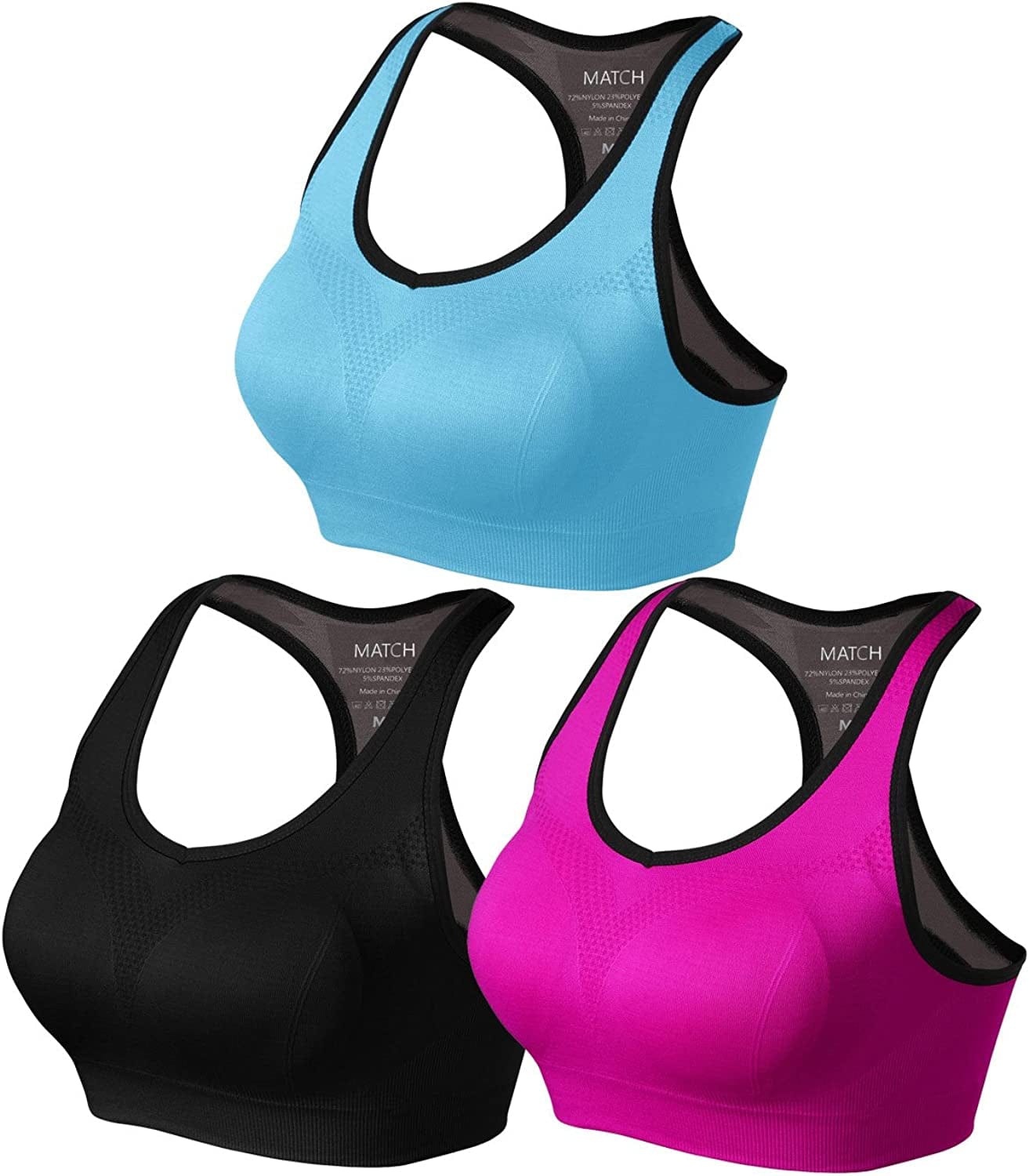 Womens Sports Bra Wirefree Seamless Padded Racerback Yoga Bra for Workout Gym Activewear with Removable Pads #0001 1 Pack of 3(black-plum-blue) / Large