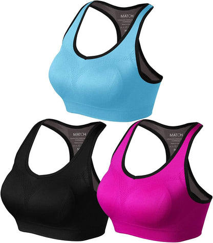 Womens Sports Bra Wirefree Seamless Padded Racerback Yoga Bra for Workout Gym Activewear with Removable Pads #0001 1 Pack of 3(black-plum-blue) / Large