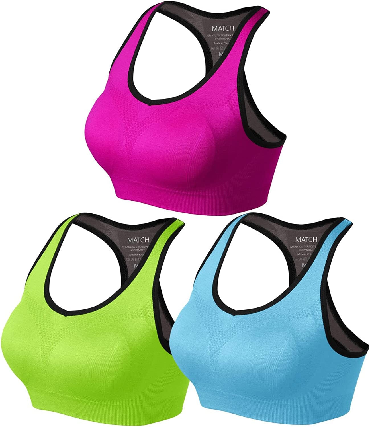 Womens Sports Bra Wirefree Seamless Padded Racerback Yoga Bra for Workout Gym Activewear with Removable Pads #0001 1 Pack of 3(green-plum-blue) / X-Large