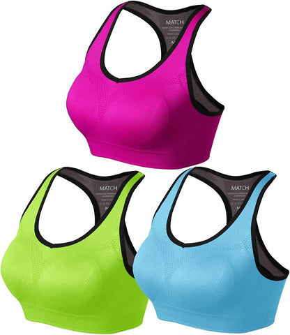 Womens Sports Bra Wirefree Seamless Padded Racerback Yoga Bra for Workout Gym Activewear with Removable Pads #0001 1 Pack of 3(green-plum-blue) / X-Large