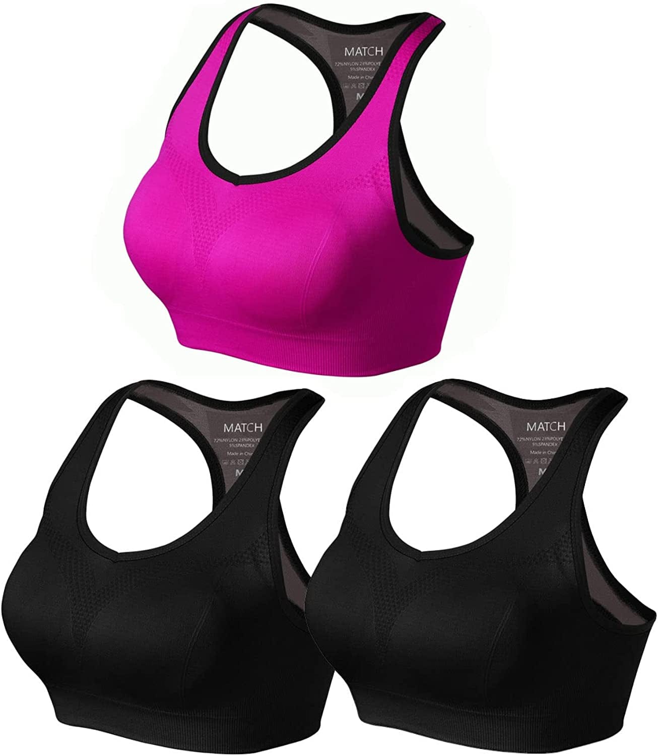 Womens Sports Bra Wirefree Seamless Padded Racerback Yoga Bra for Workout Gym Activewear with Removable Pads #0001 1 Pack of 3(black-black-plum) / Small