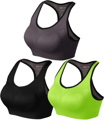Womens Sports Bra Wirefree Seamless Padded Racerback Yoga Bra for Workout Gym Activewear with Removable Pads #0001 1 Pack of 3(black-green-gray) / Small