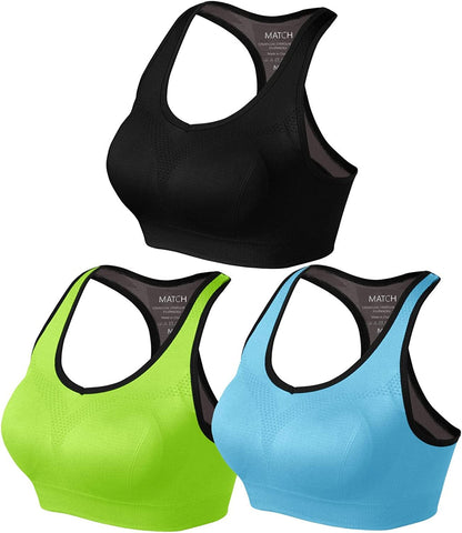 Womens Sports Bra Wirefree Seamless Padded Racerback Yoga Bra for Workout Gym Activewear with Removable Pads #0001 1 Pack of 3(black-green-blue) / Large