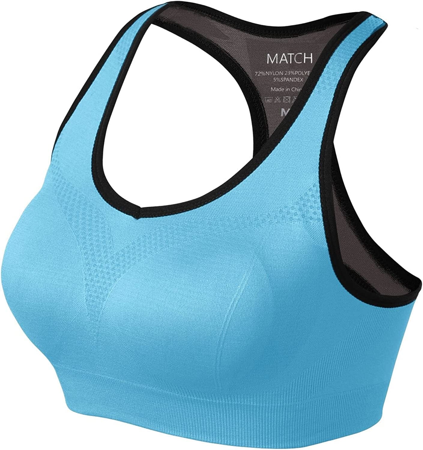 Womens Sports Bra Wirefree Seamless Padded Racerback Yoga Bra for Workout Gym Activewear with Removable Pads #0001 Sky Blue / X-Large