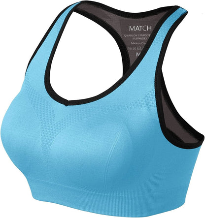 Womens Sports Bra Wirefree Seamless Padded Racerback Yoga Bra for Workout Gym Activewear with Removable Pads #0001 Sky Blue / X-Large