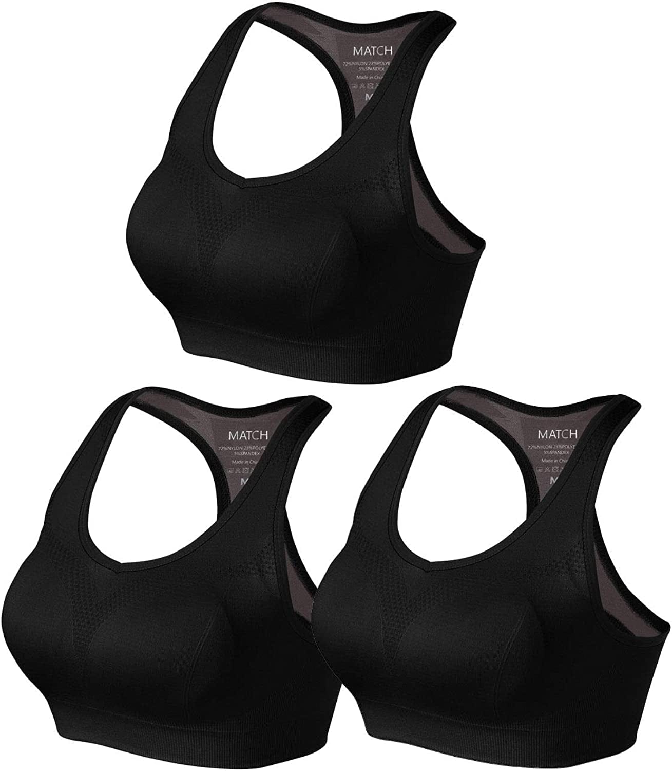 Womens Sports Bra Wirefree Seamless Padded Racerback Yoga Bra for Workout Gym Activewear with Removable Pads #0001 1 Pack of 3(black) / Large