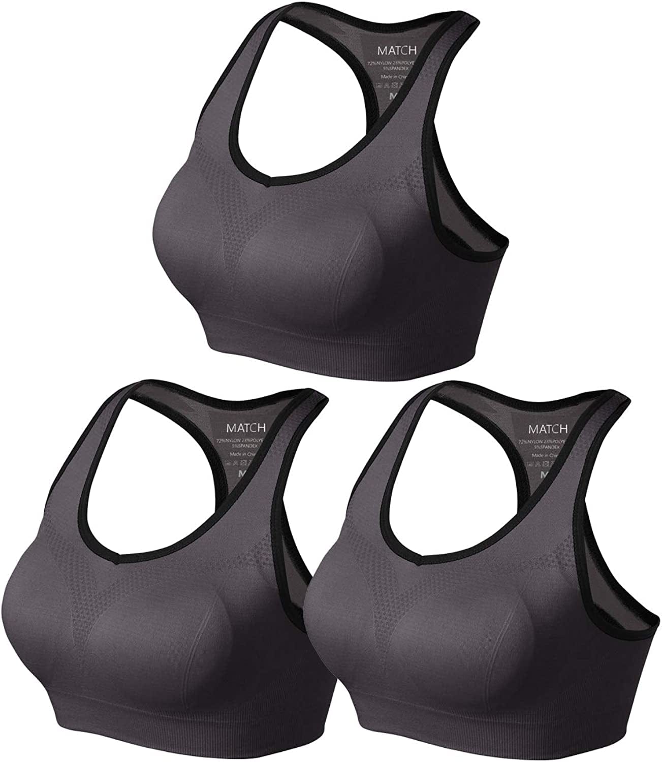 Womens Sports Bra Wirefree Seamless Padded Racerback Yoga Bra for Workout Gym Activewear with Removable Pads #0001 1 Pack of 3(gray Brown) / X-Large