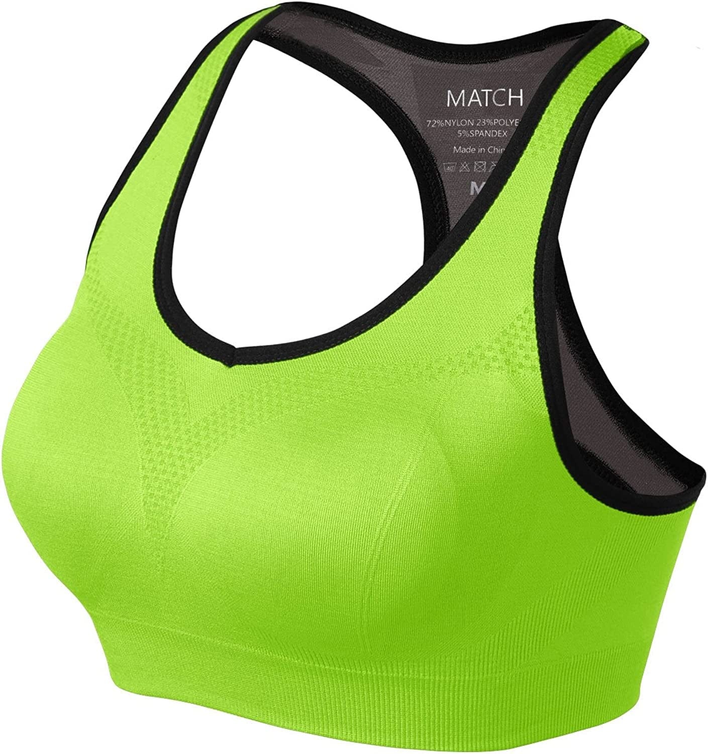 Womens Sports Bra Wirefree Seamless Padded Racerback Yoga Bra for Workout Gym Activewear with Removable Pads #0001 Bright Green / Large