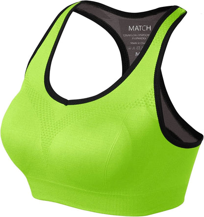 Womens Sports Bra Wirefree Seamless Padded Racerback Yoga Bra for Workout Gym Activewear with Removable Pads #0001 Bright Green / Large