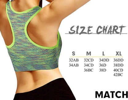 Womens Sports Bra Wirefree Seamless Padded Racerback Yoga Bra for Workout Gym Activewear with Removable Pads #0001