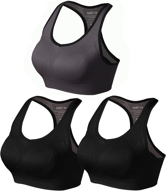 Womens Sports Bra Wirefree Seamless Padded Racerback Yoga Bra for Workout Gym Activewear with Removable Pads #0001 1 Pack of 3(black-black-brown) / Medium