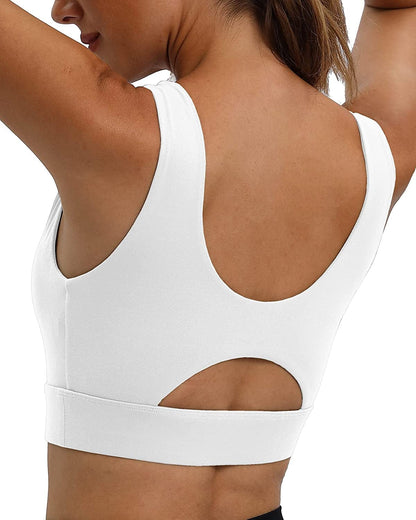 Womens Sports Bra Workout Top Bras - Longline Yoga Sports Bra for Women Sexy V Neck Padded Hollow Cross Back Crop Tops A_white / X-Small