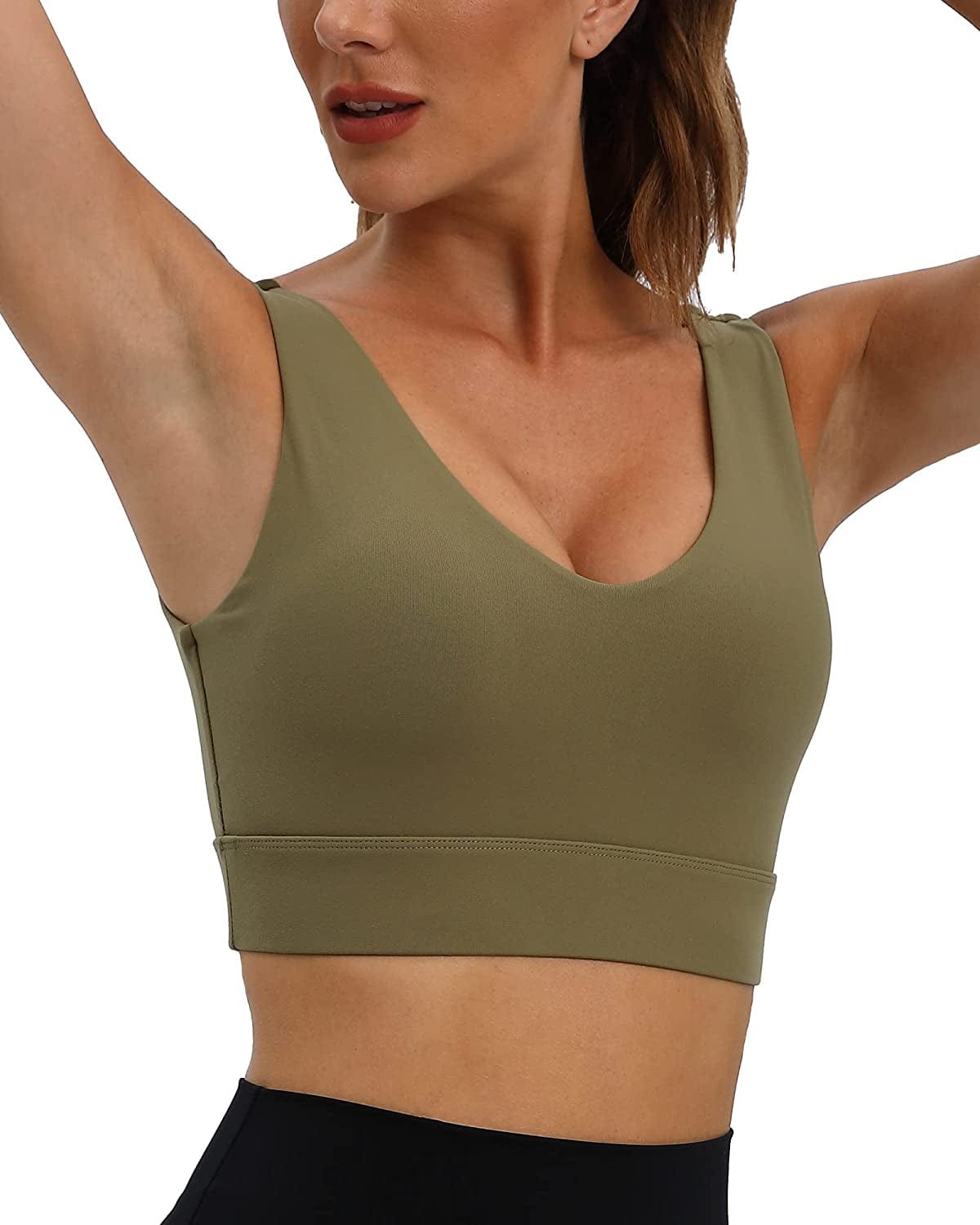 Womens Sports Bra Workout Top Bras - Longline Yoga Sports Bra for Women Sexy V Neck Padded Hollow Cross Back Crop Tops