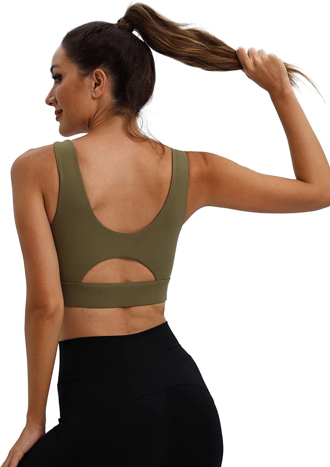 Womens Sports Bra Workout Top Bras - Longline Yoga Sports Bra for Women Sexy V Neck Padded Hollow Cross Back Crop Tops