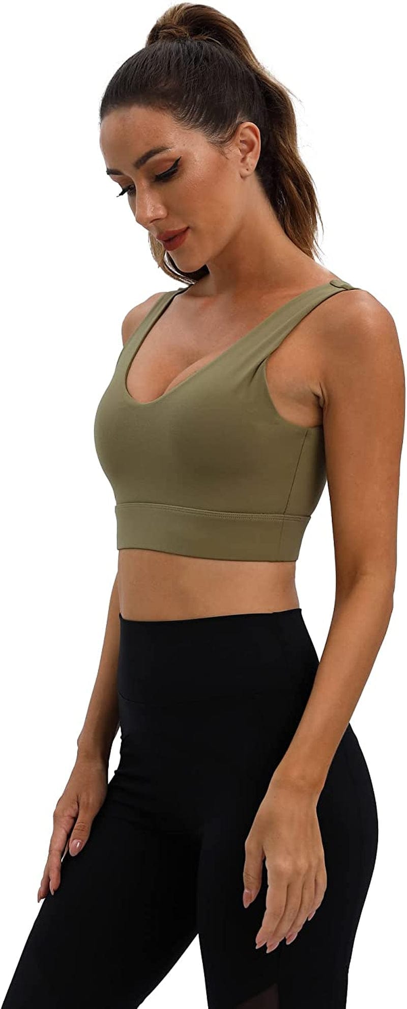 Womens Sports Bra Workout Top Bras - Longline Yoga Sports Bra for Women Sexy V Neck Padded Hollow Cross Back Crop Tops