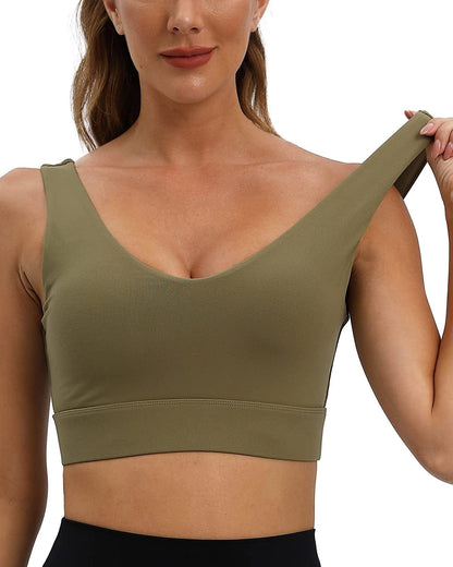 Womens Sports Bra Workout Top Bras - Longline Yoga Sports Bra for Women Sexy V Neck Padded Hollow Cross Back Crop Tops