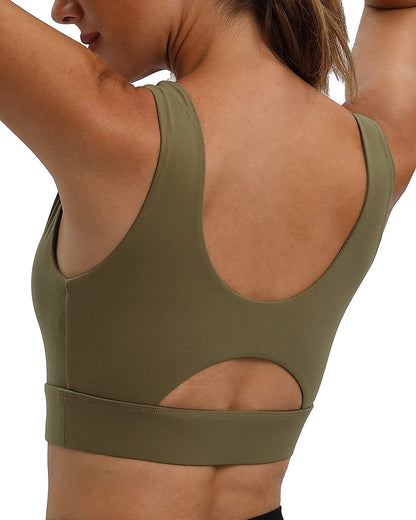 Womens Sports Bra Workout Top Bras - Longline Yoga Sports Bra for Women Sexy V Neck Padded Hollow Cross Back Crop Tops A_olive Green / X-Small