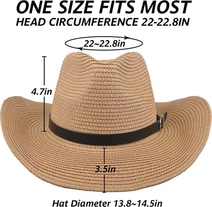 Womens Straw Cowboy Hat Shapeable Floppy Sun Hat Wide Birm Fedora Panama Hat for Beach Apparel & Accessories > Clothing Accessories > Hats EINSKEY   