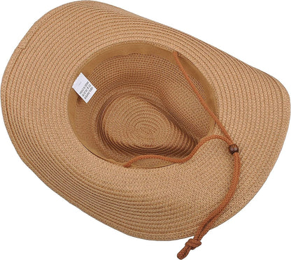 Womens Straw Cowboy Hat Shapeable Floppy Sun Hat Wide Birm Fedora Panama Hat for Beach Apparel & Accessories > Clothing Accessories > Hats EINSKEY   