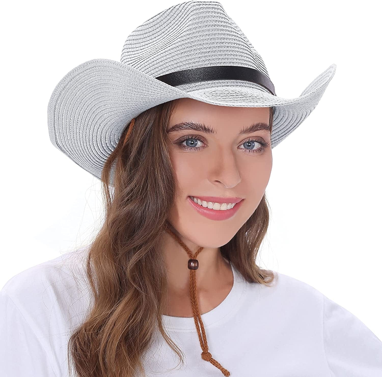 Womens Straw Cowboy Hat Shapeable Floppy Sun Hat Wide Birm Fedora Panama Hat for Beach Apparel & Accessories > Clothing Accessories > Hats EINSKEY White  