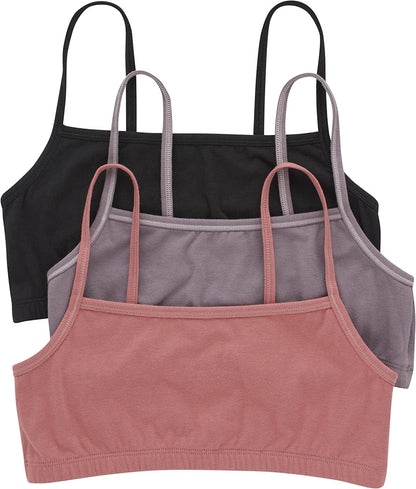Womens String Bralette Pack, Low-Impact Bra, Cooling Stretch Cotton Bralette, 3-Pack Black/Spiced Fig/Terra Red / Large