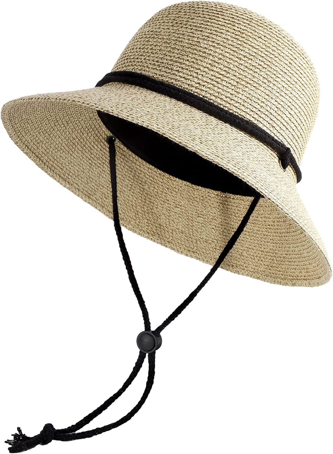Womens Sun Bucket Straw Hats with Lanyard Foladable Summer Beach Hat Portable UPF 50+ Fishing Safari Garden Hat Apparel & Accessories > Clothing Accessories > Hats Lvaiz   