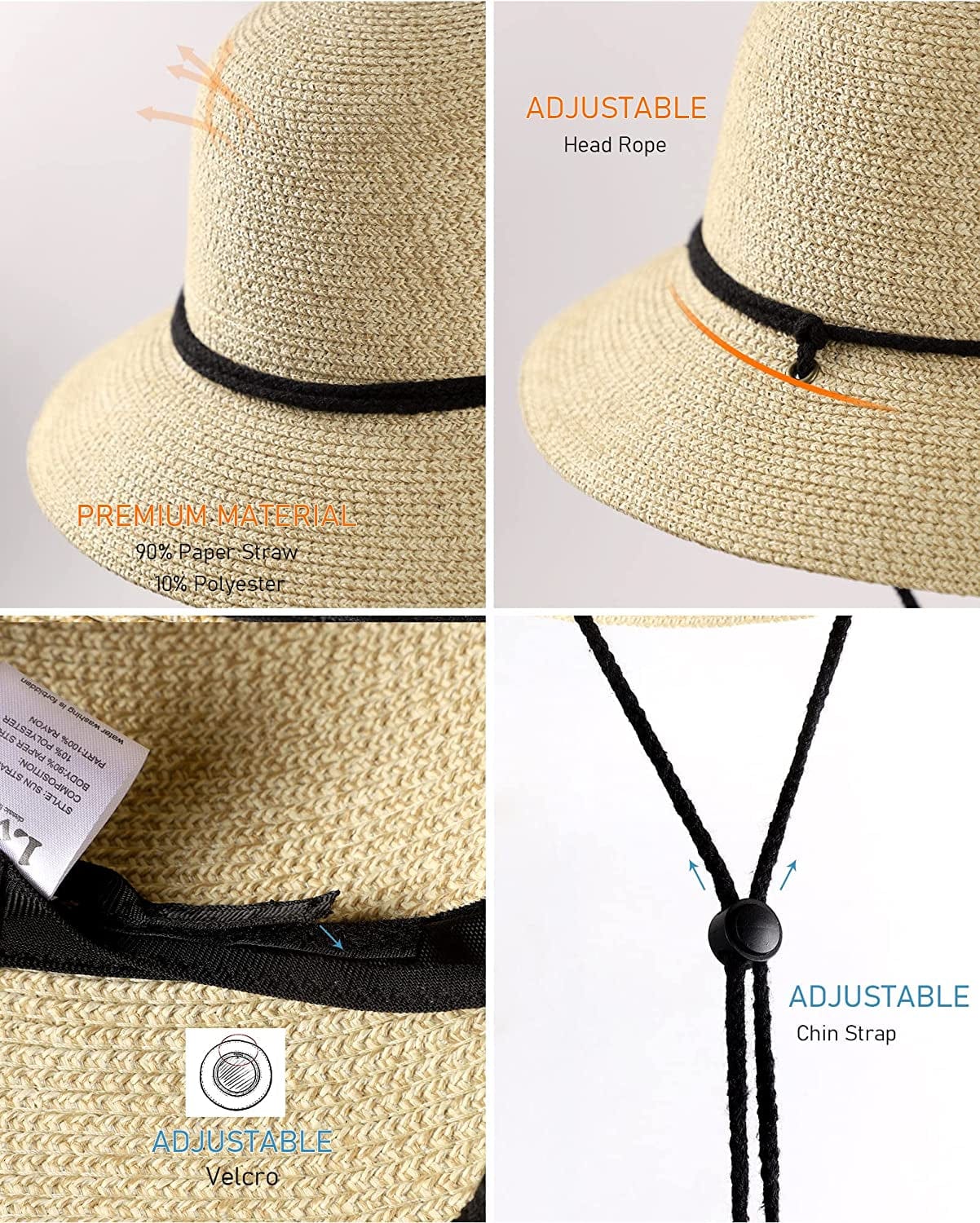 Womens Sun Bucket Straw Hats with Lanyard Foladable Summer Beach Hat Portable UPF 50+ Fishing Safari Garden Hat Apparel & Accessories > Clothing Accessories > Hats Lvaiz   