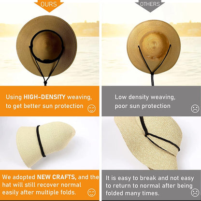 Womens Sun Bucket Straw Hats with Lanyard Foladable Summer Beach Hat Portable UPF 50+ Fishing Safari Garden Hat Apparel & Accessories > Clothing Accessories > Hats Lvaiz   