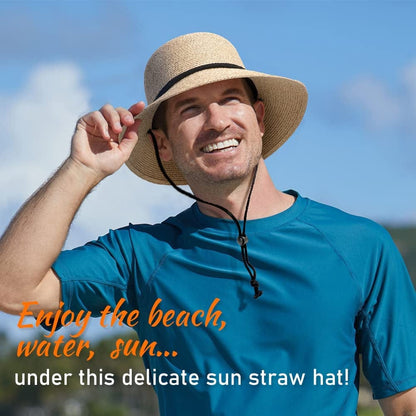 Womens Sun Bucket Straw Hats with Lanyard Foladable Summer Beach Hat Portable UPF 50+ Fishing Safari Garden Hat Apparel & Accessories > Clothing Accessories > Hats Lvaiz   