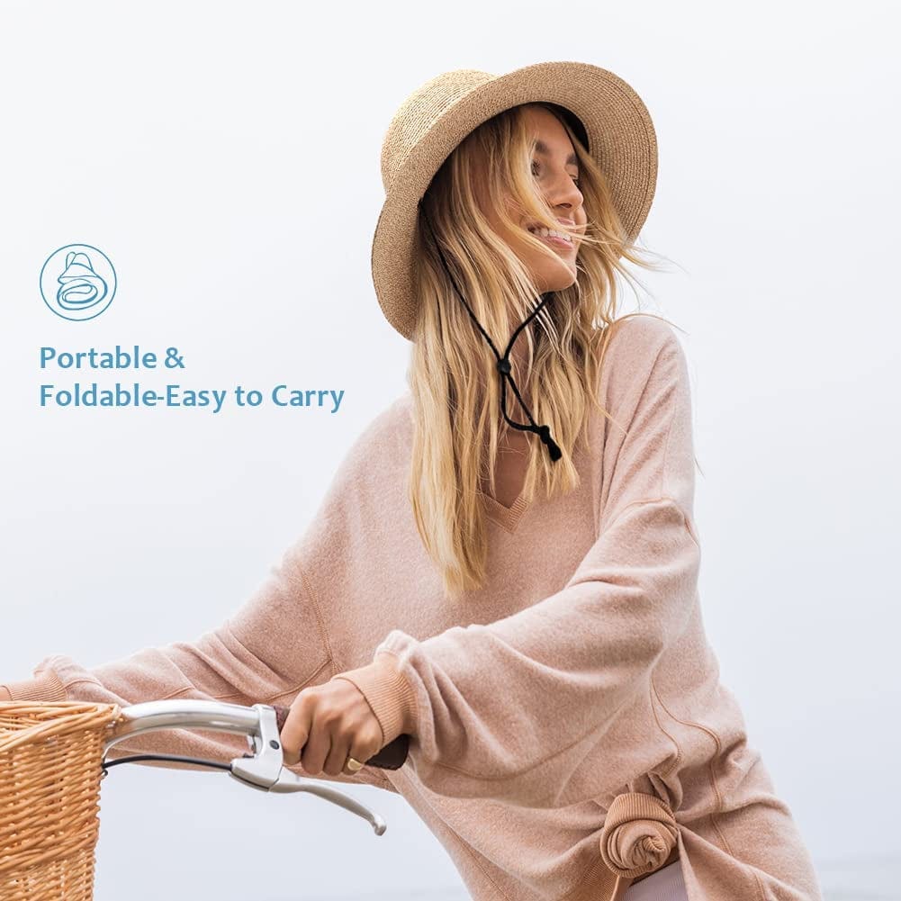 Womens Sun Bucket Straw Hats with Lanyard Foladable Summer Beach Hat Portable UPF 50+ Fishing Safari Garden Hat Apparel & Accessories > Clothing Accessories > Hats Lvaiz   