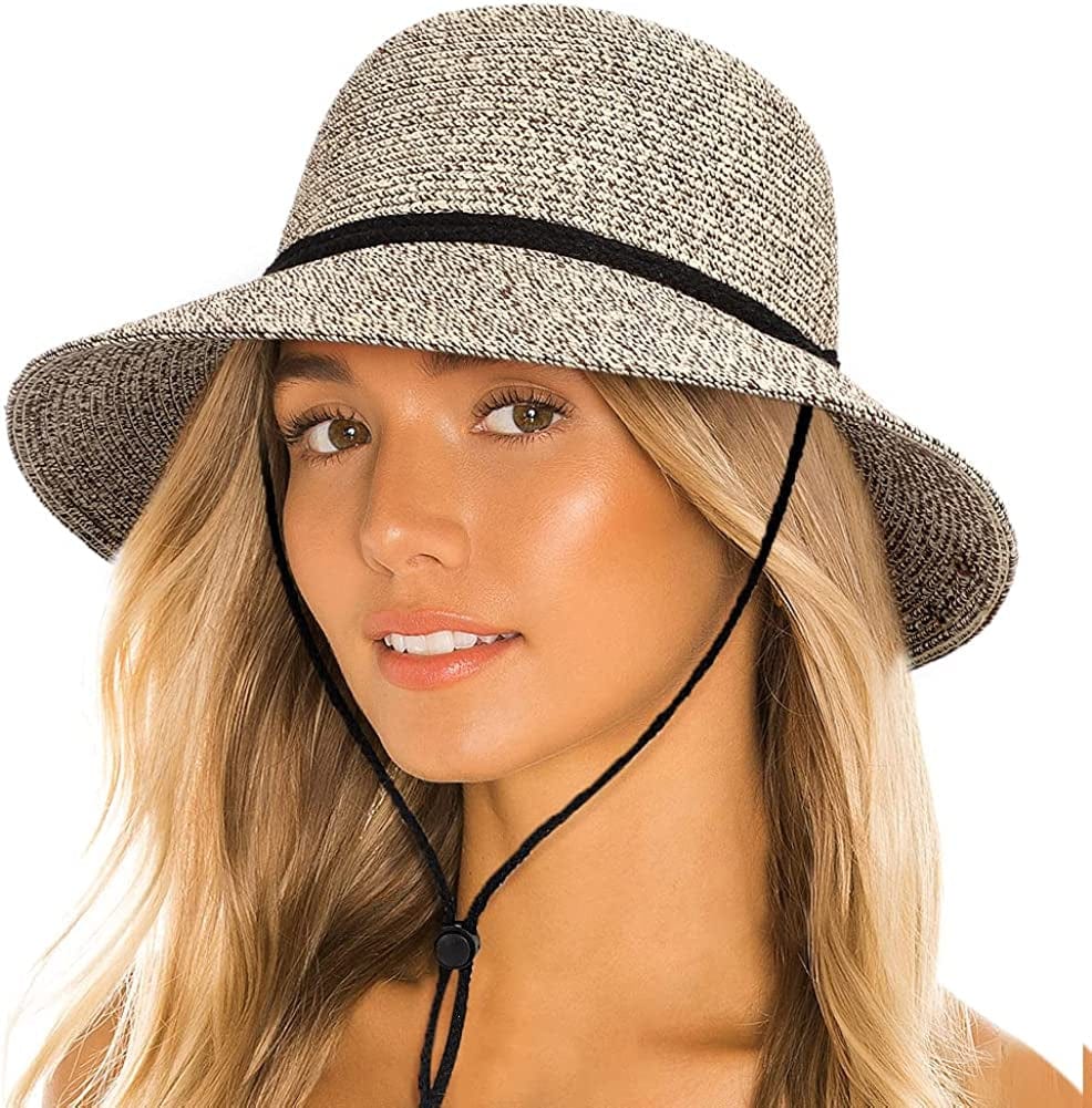 Womens Sun Bucket Straw Hats with Lanyard Foladable Summer Beach Hat Portable UPF 50+ Fishing Safari Garden Hat Apparel & Accessories > Clothing Accessories > Hats Lvaiz Mix Coffee One Size 