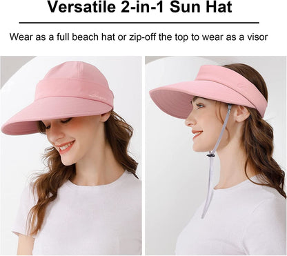 Womens Sun Hat, 2 in 1 Zip-Off Sun Protection Visor Beach Hat for Women, Packable Golf Hat Apparel & Accessories > Clothing Accessories > Hats KYLIE MAX   