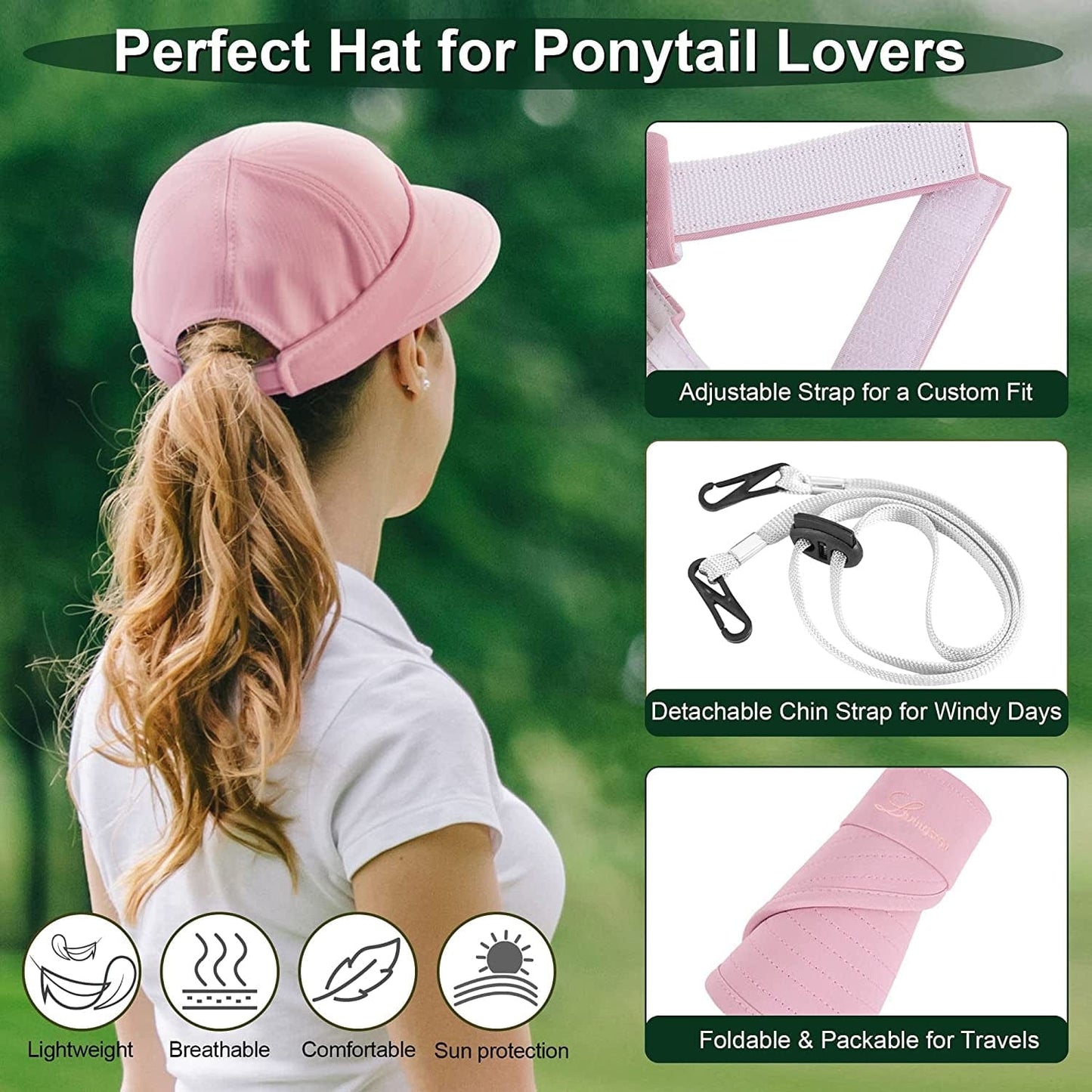 Womens Sun Hat, 2 in 1 Zip-Off Sun Protection Visor Beach Hat for Women, Packable Golf Hat Apparel & Accessories > Clothing Accessories > Hats KYLIE MAX   