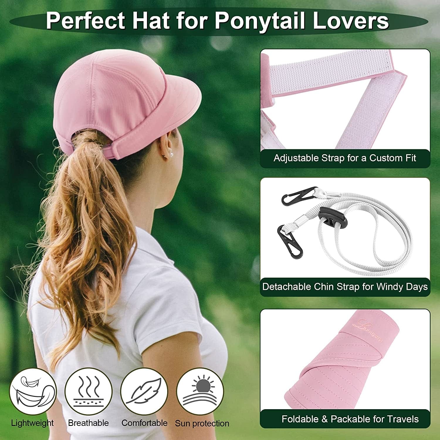 Womens Sun Hat, 2 in 1 Zip-Off Sun Protection Visor Beach Hat for Women, Packable Golf Hat Apparel & Accessories > Clothing Accessories > Hats KYLIE MAX   