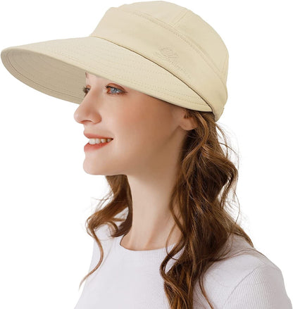 Womens Sun Hat, 2 in 1 Zip-Off Sun Protection Visor Beach Hat for Women, Packable Golf Hat Apparel & Accessories > Clothing Accessories > Hats KYLIE MAX Beige  