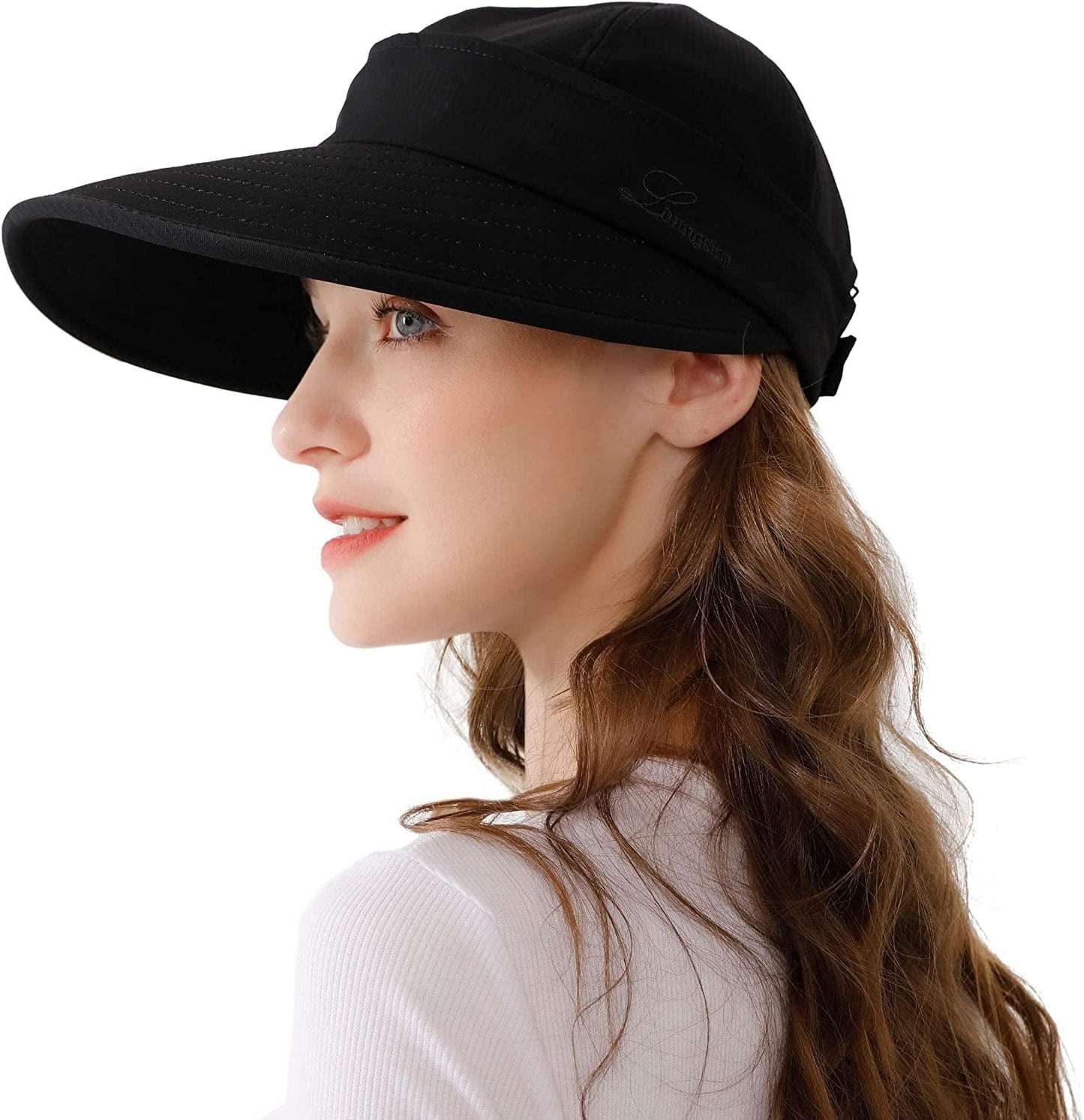 Womens Sun Hat, 2 in 1 Zip-Off Sun Protection Visor Beach Hat for Women, Packable Golf Hat Apparel & Accessories > Clothing Accessories > Hats KYLIE MAX Black  