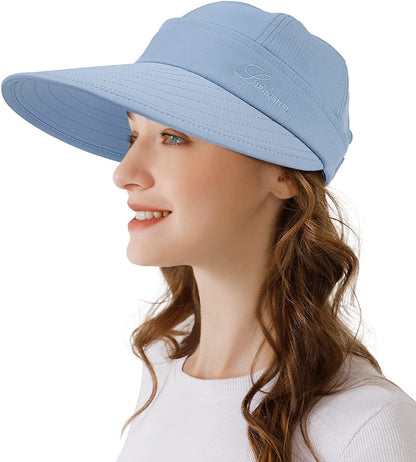 Womens Sun Hat, 2 in 1 Zip-Off Sun Protection Visor Beach Hat for Women, Packable Golf Hat Apparel & Accessories > Clothing Accessories > Hats KYLIE MAX Blue  