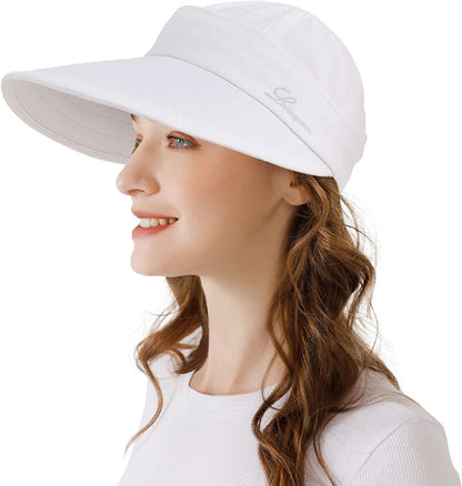 Womens Sun Hat, 2 in 1 Zip-Off Sun Protection Visor Beach Hat for Women, Packable Golf Hat Apparel & Accessories > Clothing Accessories > Hats KYLIE MAX 1_white  