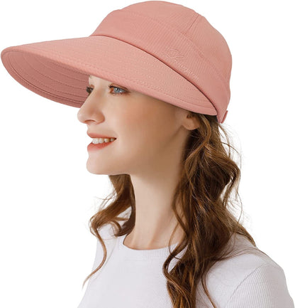 Womens Sun Hat, 2 in 1 Zip-Off Sun Protection Visor Beach Hat for Women, Packable Golf Hat Apparel & Accessories > Clothing Accessories > Hats KYLIE MAX Orange Pink  