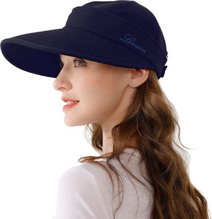 Womens Sun Hat, 2 in 1 Zip-Off Sun Protection Visor Beach Hat for Women, Packable Golf Hat Apparel & Accessories > Clothing Accessories > Hats KYLIE MAX Dark Blue  