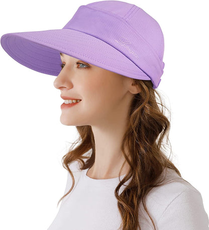Womens Sun Hat, 2 in 1 Zip-Off Sun Protection Visor Beach Hat for Women, Packable Golf Hat Apparel & Accessories > Clothing Accessories > Hats KYLIE MAX Purple  