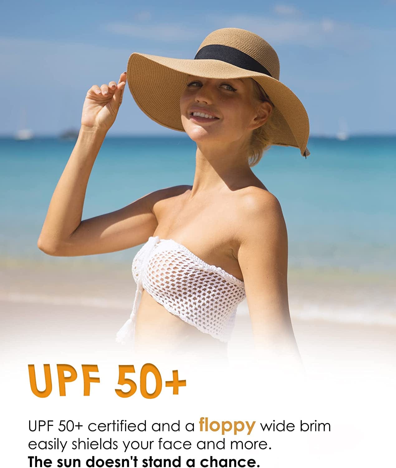 Womens Sun Straw Hat Wide Brim UPF 50 Summer Hat Foldable Roll up Floppy Beach Hats for Women Apparel & Accessories > Clothing Accessories > Hats KYLIE MAX   