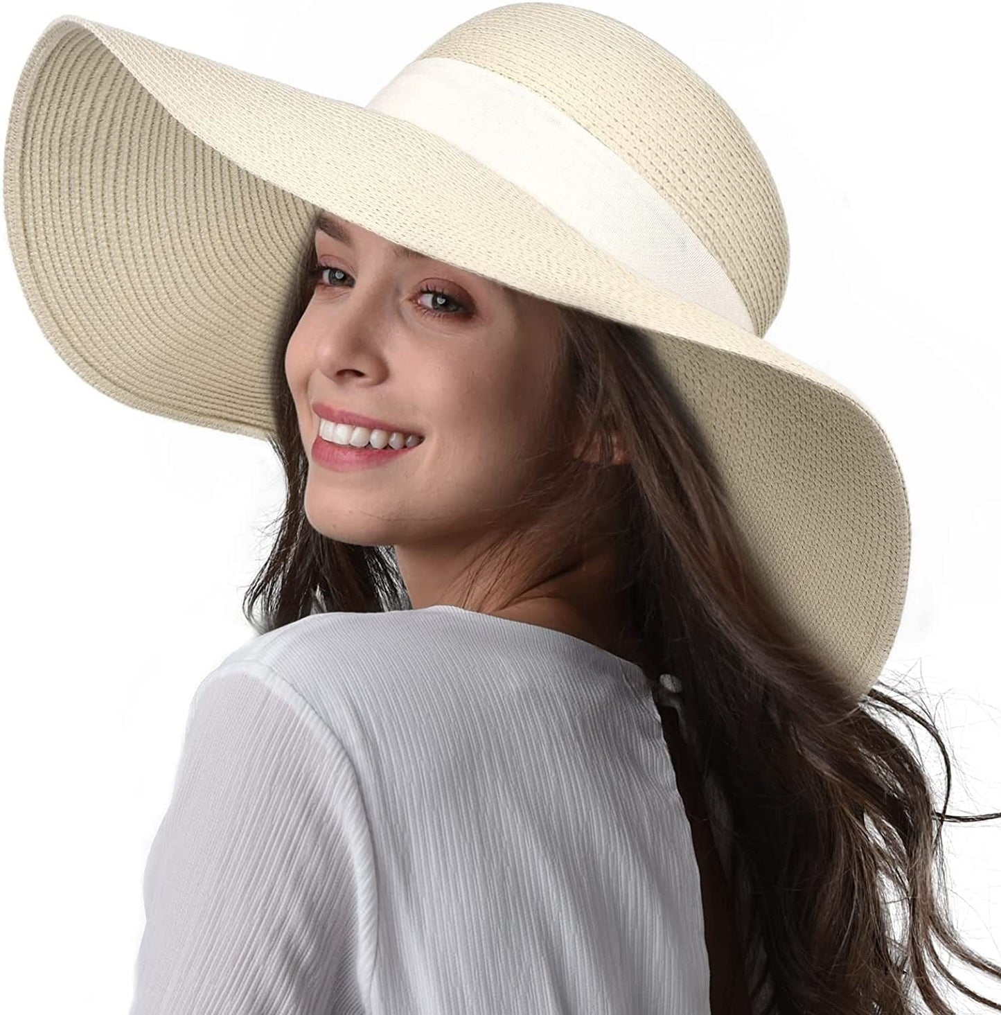 Womens Sun Straw Hat Wide Brim UPF 50 Summer Hat Foldable Roll up Floppy Beach Hats for Women Apparel & Accessories > Clothing Accessories > Hats KYLIE MAX Beige-beige Medium 