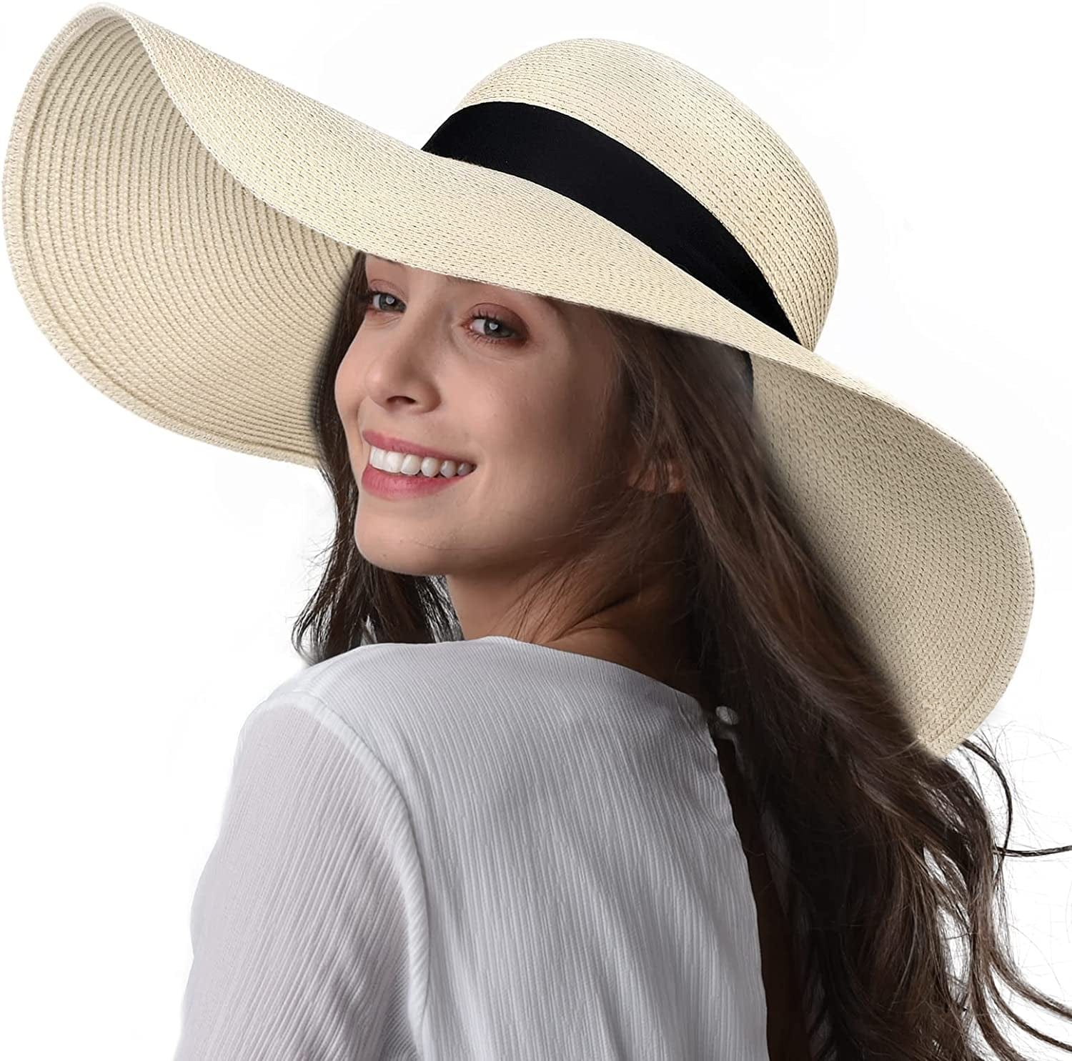 Womens Sun Straw Hat Wide Brim UPF 50 Summer Hat Foldable Roll up Floppy Beach Hats for Women Apparel & Accessories > Clothing Accessories > Hats KYLIE MAX Ac-beige Medium 